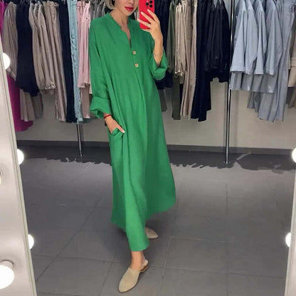 VALENCIA – VESTIDO CAMISERO LARGO DE MUJER CON BOLSILLOS
