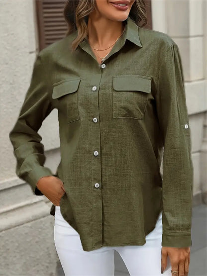 Athena - Camisa de Algodón con Bolsillos Frontales