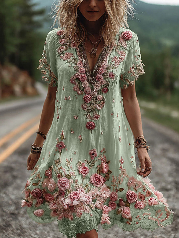 RUBY – VESTIDO DE CUELLO EN V BORDADO CON FLORES