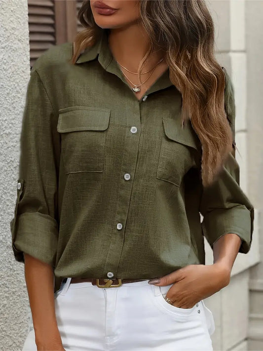 Athena - Camisa de Algodón con Bolsillos Frontales