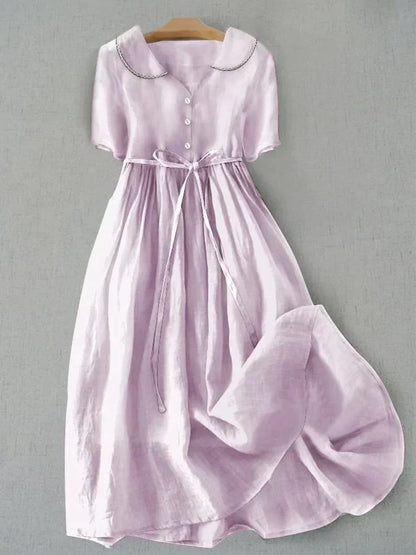 Isla - Vestido de Lino y Algodón Elegante de Manga Media