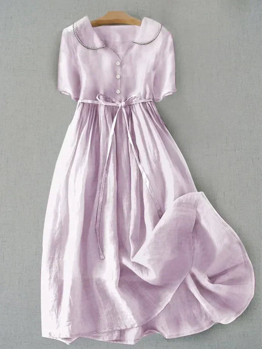 Isla - Vestido de Lino y Algodón Elegante de Manga Media