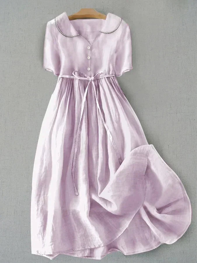 Isla - Vestido de Algodón y Lino Elegante de Manga Media
