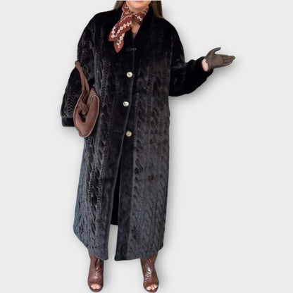 Elegante Abrigo Largo de Piel Sintética para el Invierno
