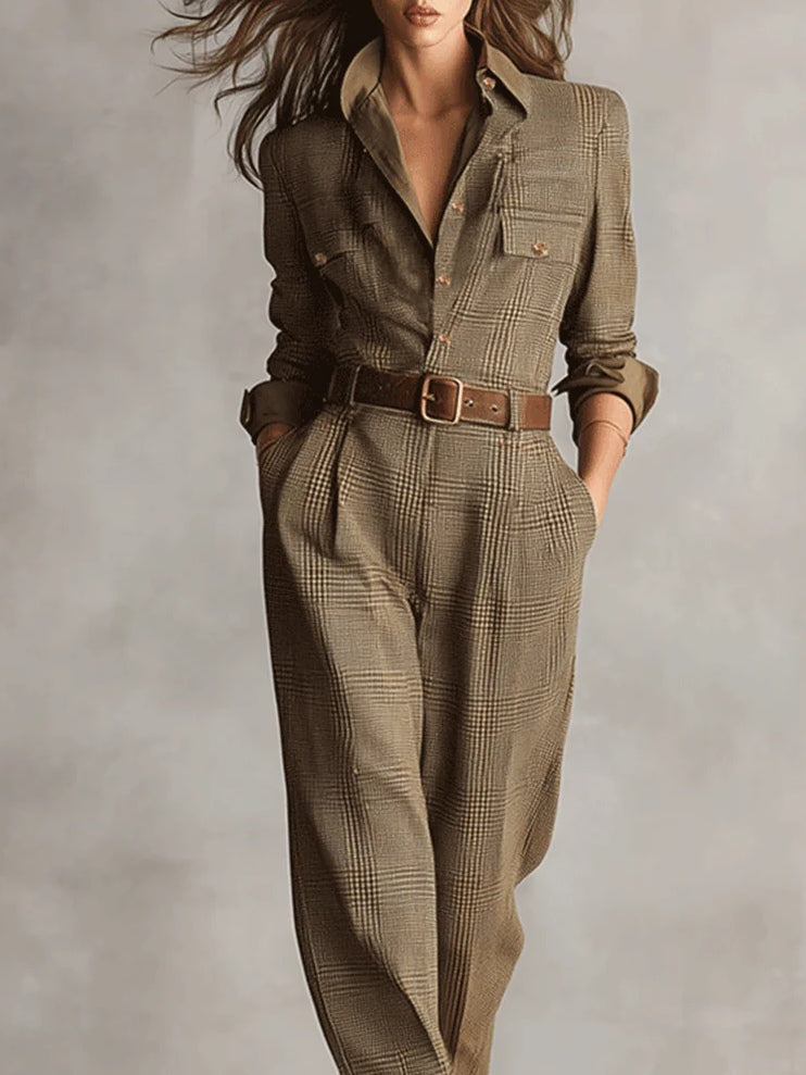 Alessia - Mono Utilitario de Tweed Marrón con Patrón Refinado