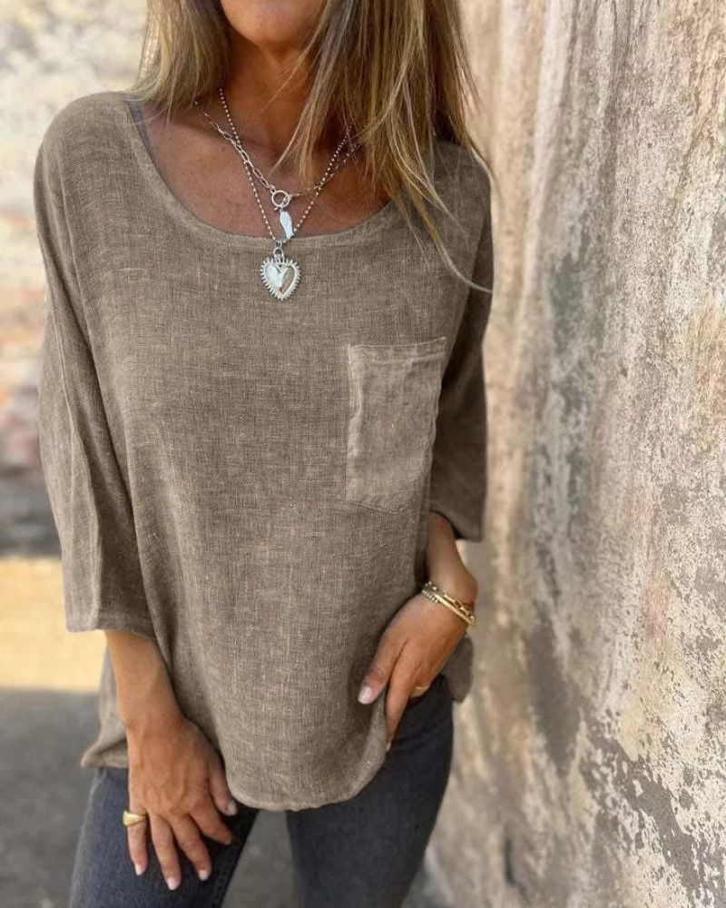 CEMAGI - Camiseta Casual de Algodón y Lino