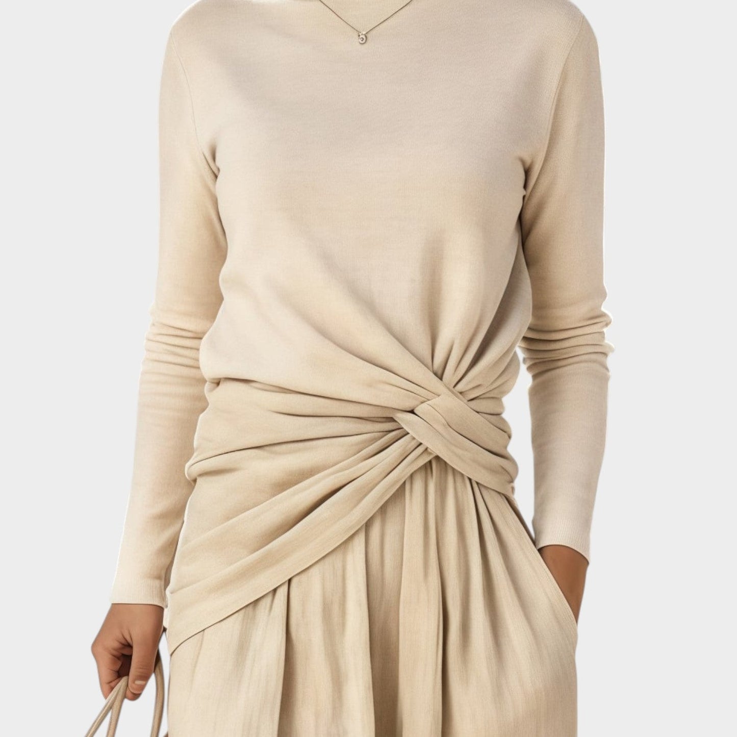 Conjunto Elegante con Cintura Torcida y Pierna Ancha