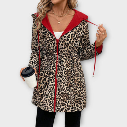 Abrigo Reversible con Capucha y Estampado Leopardo
