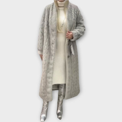 Elegante Abrigo Largo de Piel Sintética para el Invierno