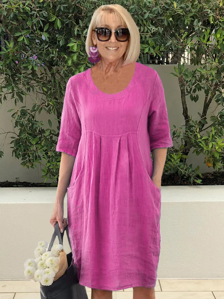 Noara - Vestido Túnica de Algodón Casual con Bolsillos