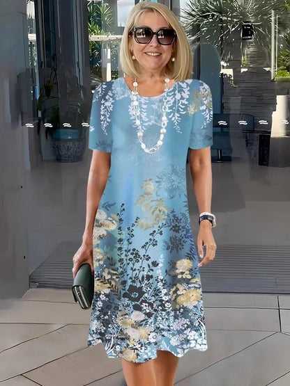 Rosara - Vestido Medio Impreso Suelto y Cómodo