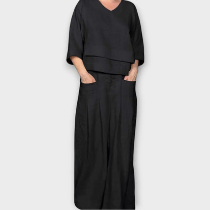 Conjunto de Lounge de Dos Piezas con Pierna Ancha y Ajuste Relajado