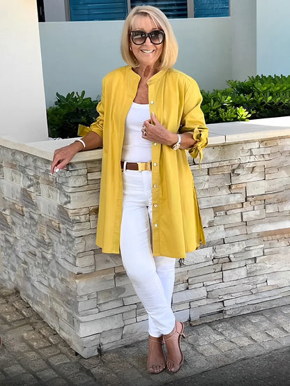 Elliora - Chaqueta de Camisa de Algodón con Espalda Fruncida