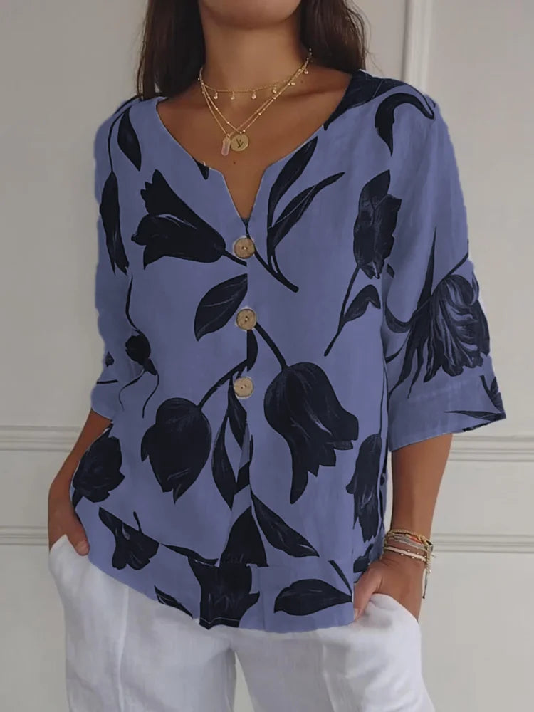Sanne™ | Blusa Floral de Botones