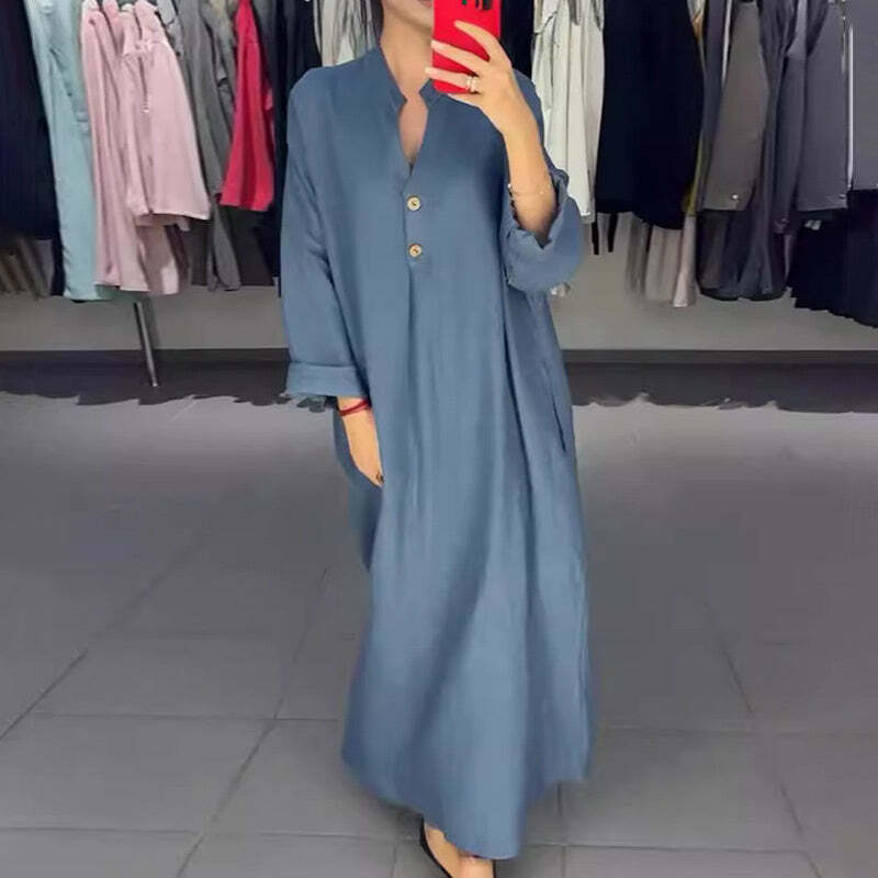 VALENCIA – VESTIDO CAMISERO LARGO DE MUJER CON BOLSILLOS