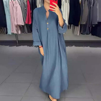 VALENCIA – VESTIDO CAMISERO LARGO DE MUJER CON BOLSILLOS