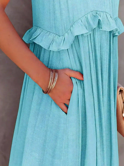 Ilona - Vestido Halter con Volantes y Bolsillos Maxi