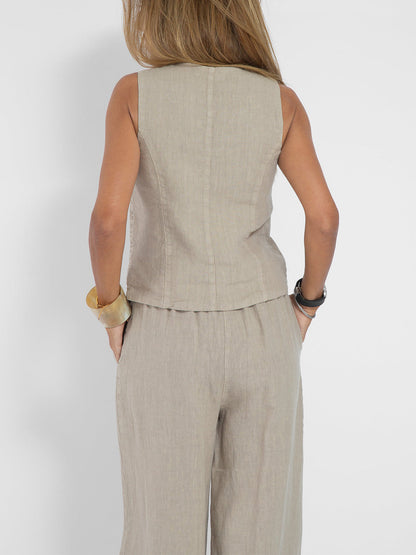 Jessica - Conjunto de Chaleco Abotonado y Pantalones de Pierna Ancha