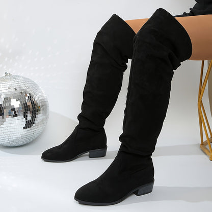 Versión alargada Botas de mujer apiladas a la moda Versátiles sobre la rodilla
