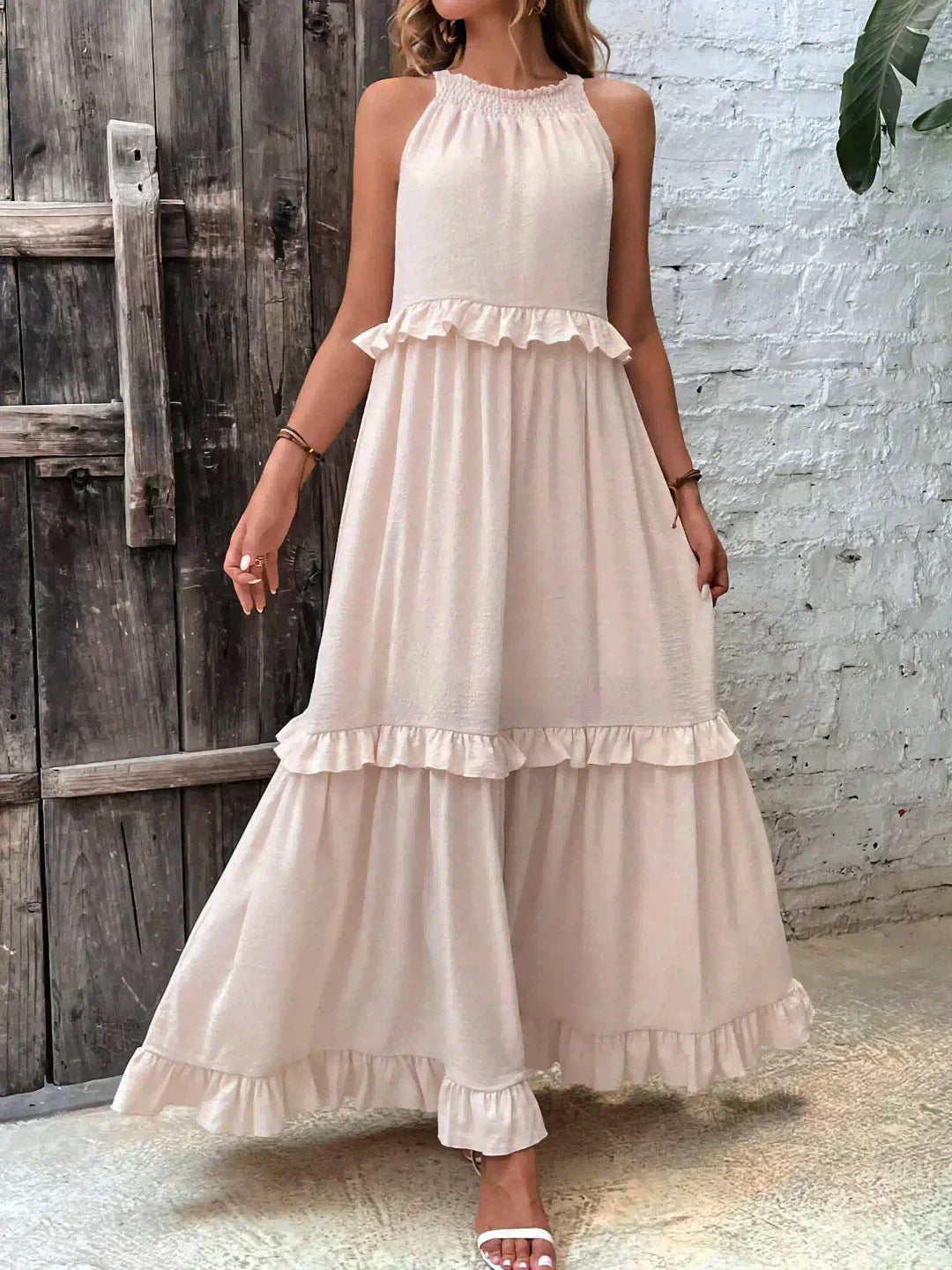 Ilona - Vestido Halter con Volantes y Bolsillos Maxi
