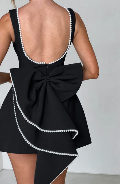 Hollis - Vestido Mini Elegante con Lazo de Perlas