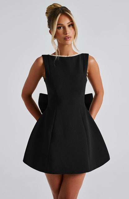 Hollis - Vestido Mini Elegante con Lazo de Perlas