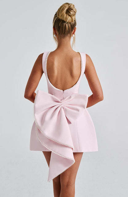 Hollis - Vestido Mini Elegante con Lazo de Perlas
