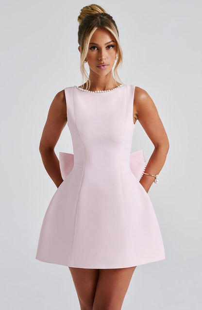 Hollis - Vestido Mini Elegante con Lazo de Perlas