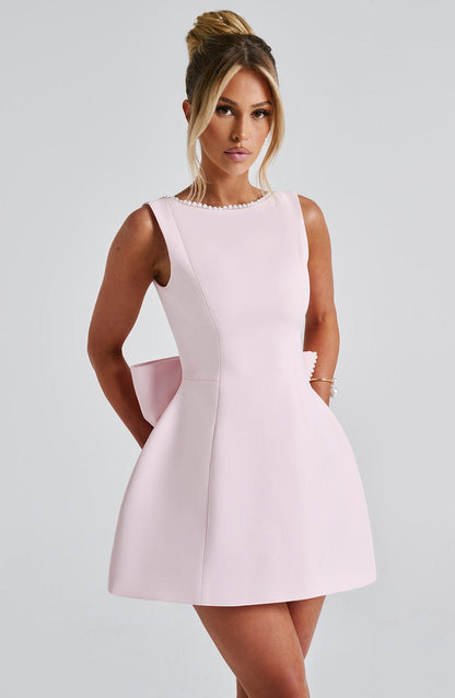 Hollis - Vestido Mini Elegante con Lazo de Perlas