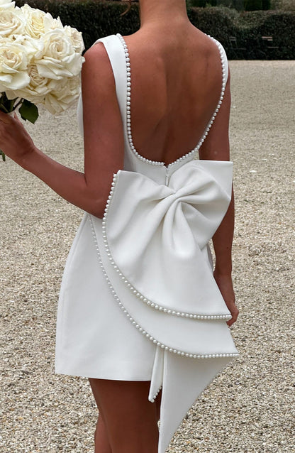 Hollis - Vestido Mini Elegante con Lazo de Perlas