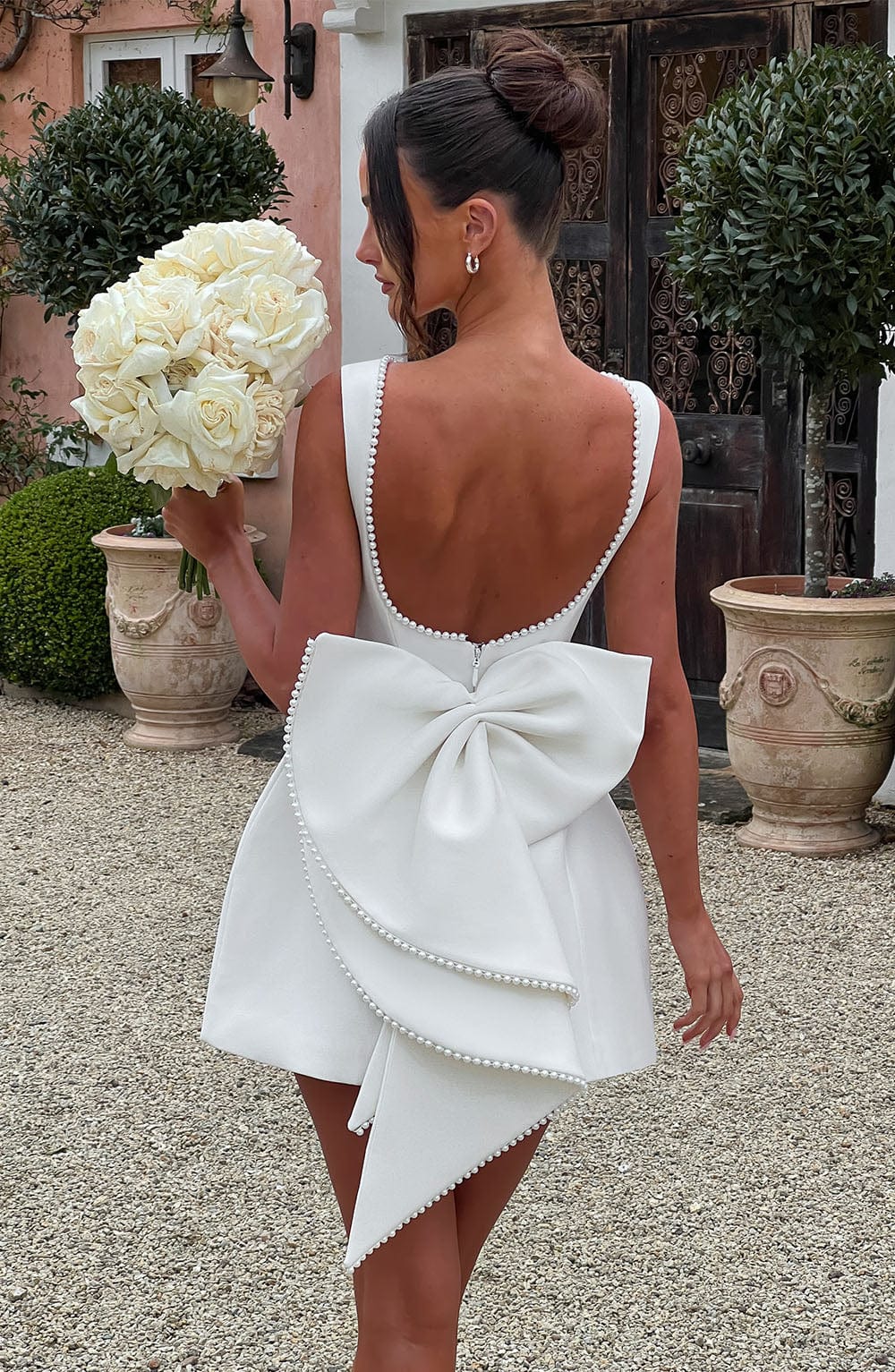 Hollis - Vestido Mini Elegante con Lazo de Perlas