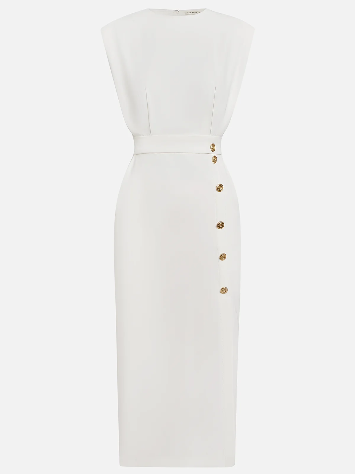 Malene™ | Vestido Midi Sólido con Abertura de Botón y Escote Redondo