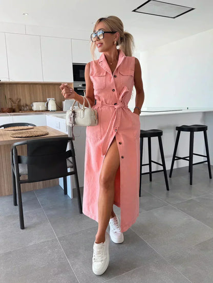 Vestido Maxi de Denim - Corte Fluido y Atemporal
