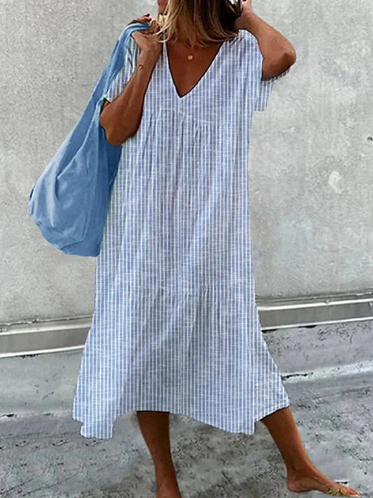 LIANA – VESTIDO MIDI A RAYAS CON ESCOTE EN V Y TRANQUILO