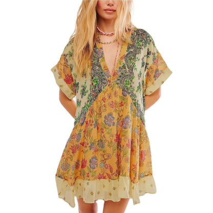 Vestido Bohemio Cuello en V - Elegancia Atemporal
