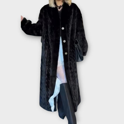 Elegante Abrigo Largo de Piel Sintética para el Invierno