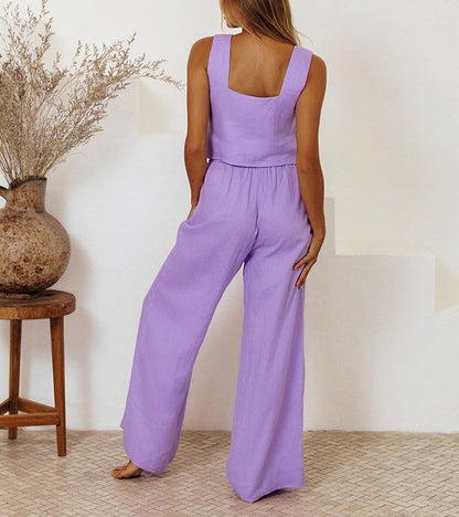Evelyne - Conjunto de Top Minimalista de Lujo y Pantalones de Pierna Ancha
