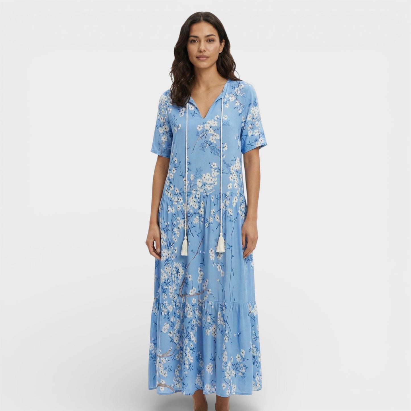 Vestido Maxi Boho Escote Pico