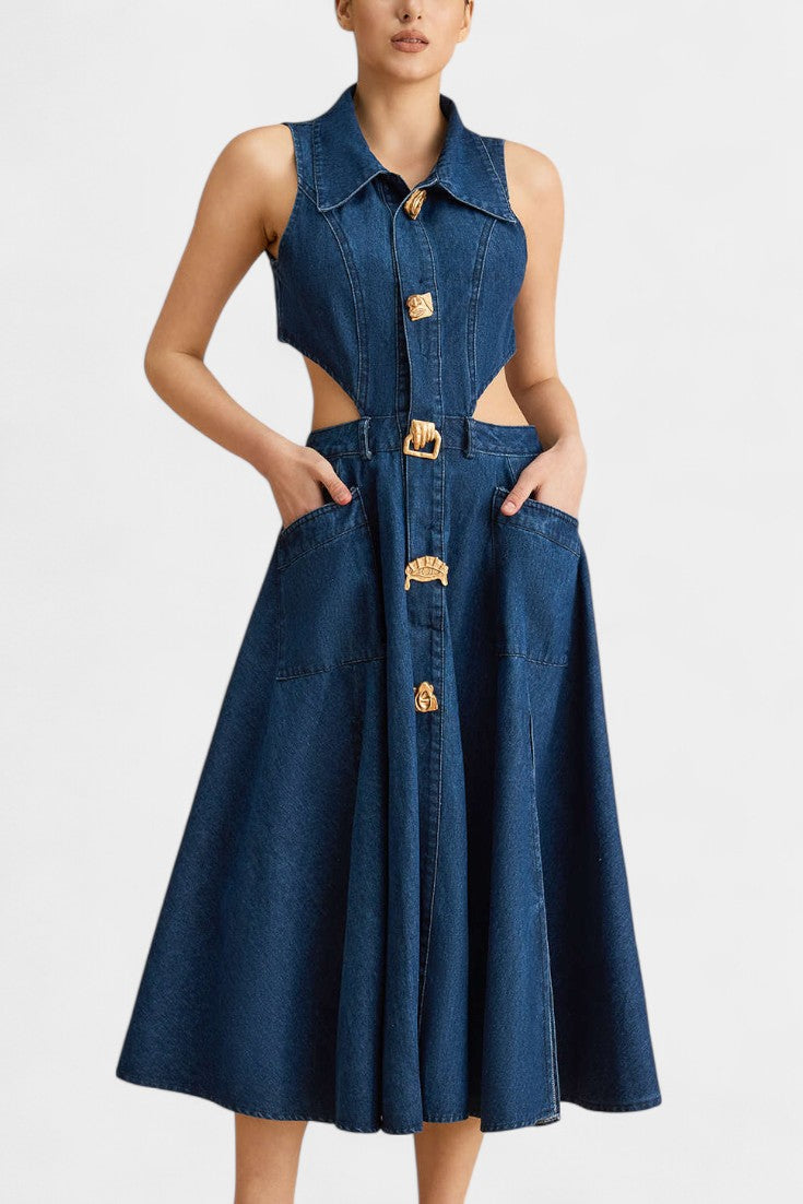 Alia Vestido de mezclilla sin mangas con corte