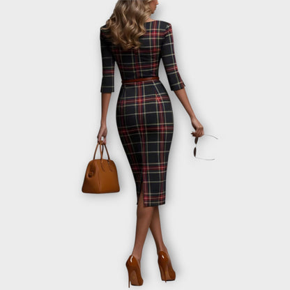 Vestido Midi Lápiz Elegante a Cuadros