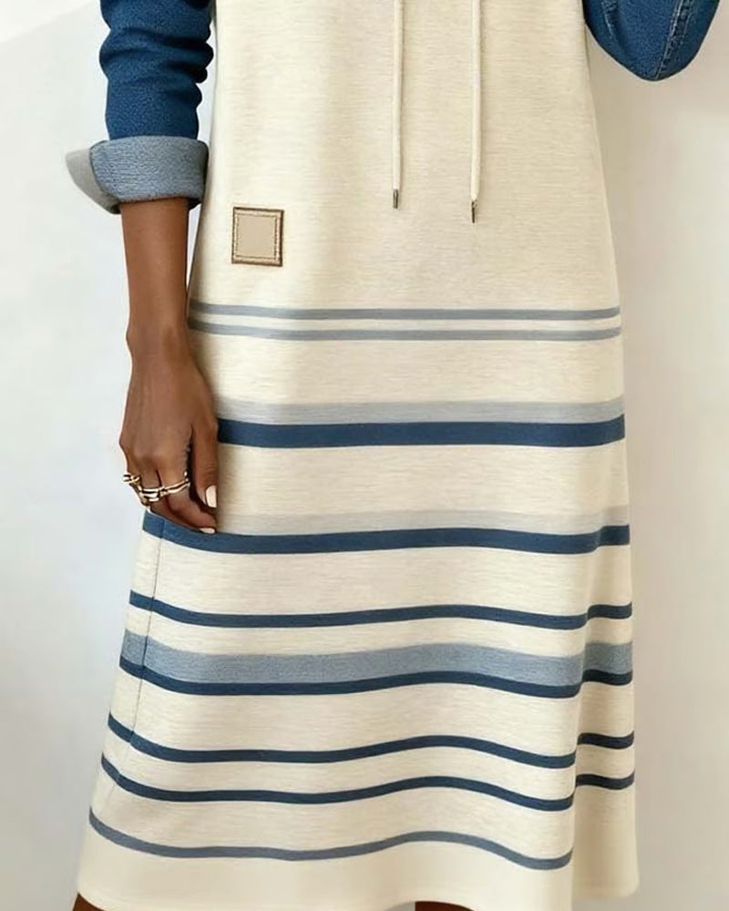 Vestido con Capucha a Rayas y Mezcla de Colores