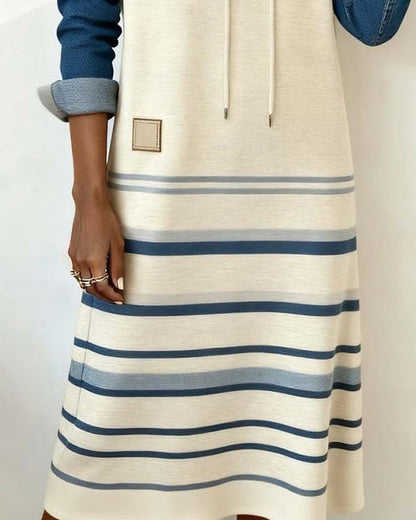 Vestido con Capucha a Rayas y Mezcla de Colores