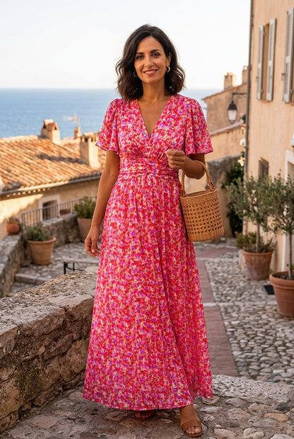 Élina – Vestido largo fluido con motivos florales