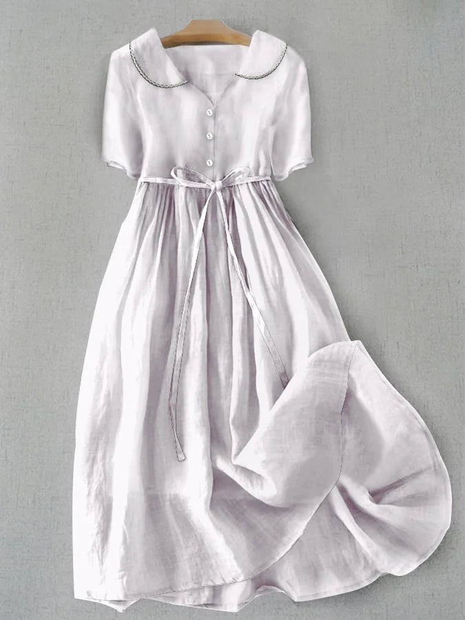Isla - Vestido de Lino y Algodón Elegante de Manga Media