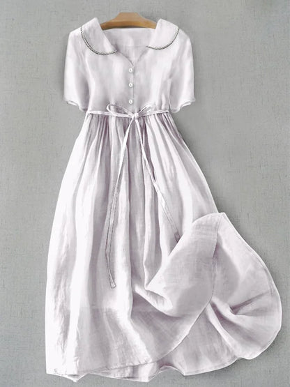 Isla - Vestido de Lino y Algodón Elegante de Manga Media