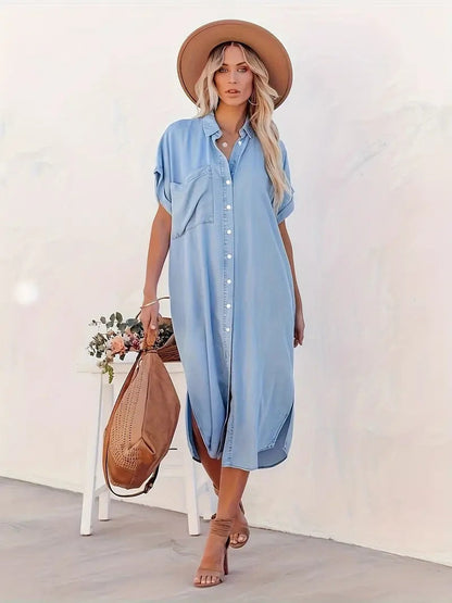 Samira-Vestido camisa con bolsillos fijos