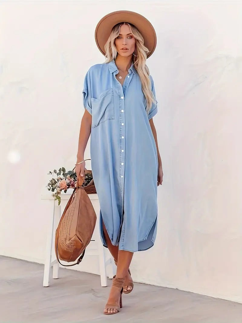 Samira-Vestido camisero con bolsillos fijos