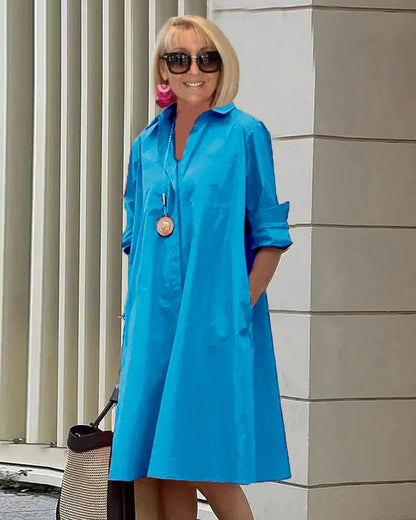 Vireya - Vestido Midi con Cuello de Camisa y Bolsillo