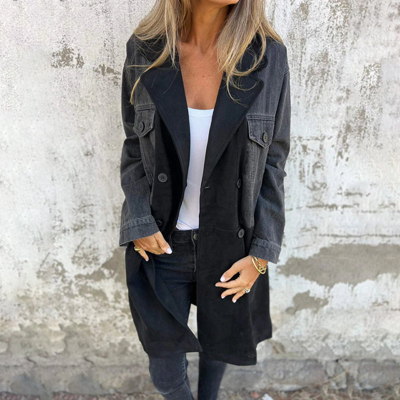 Chaqueta de Denim Patchwork con Solapa