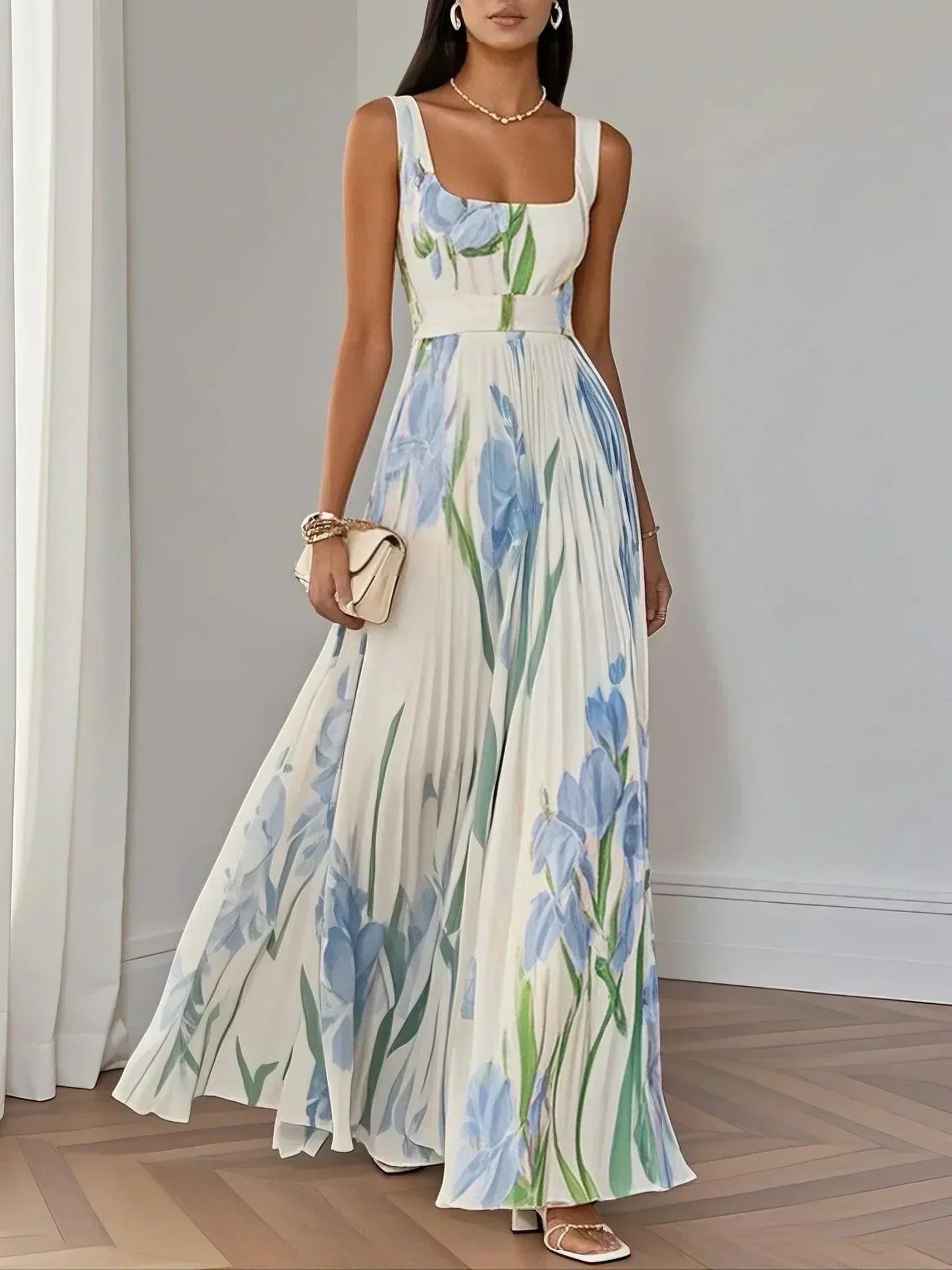 Vestido Largo Plisado en Muselina - Elegancia Atemporal